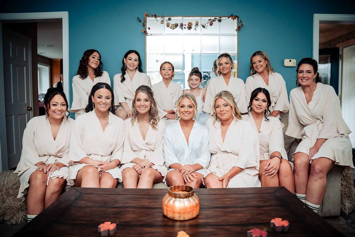 Bride and bridesmaids in matching robes