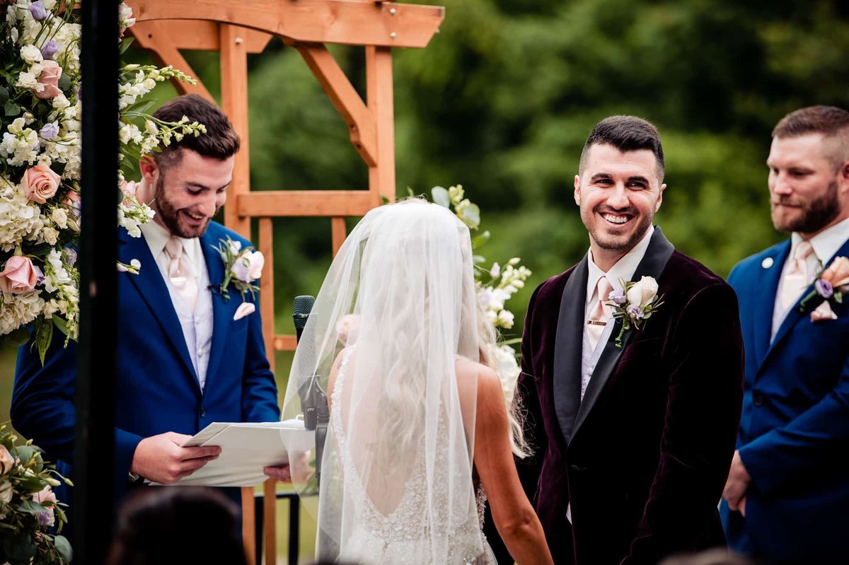 Groom seeing his bride at the ceremony