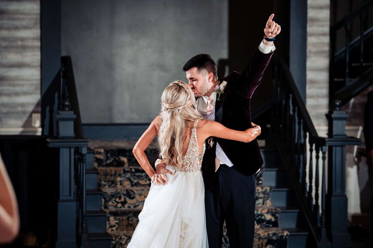 Newlyweds celebrating their entrance